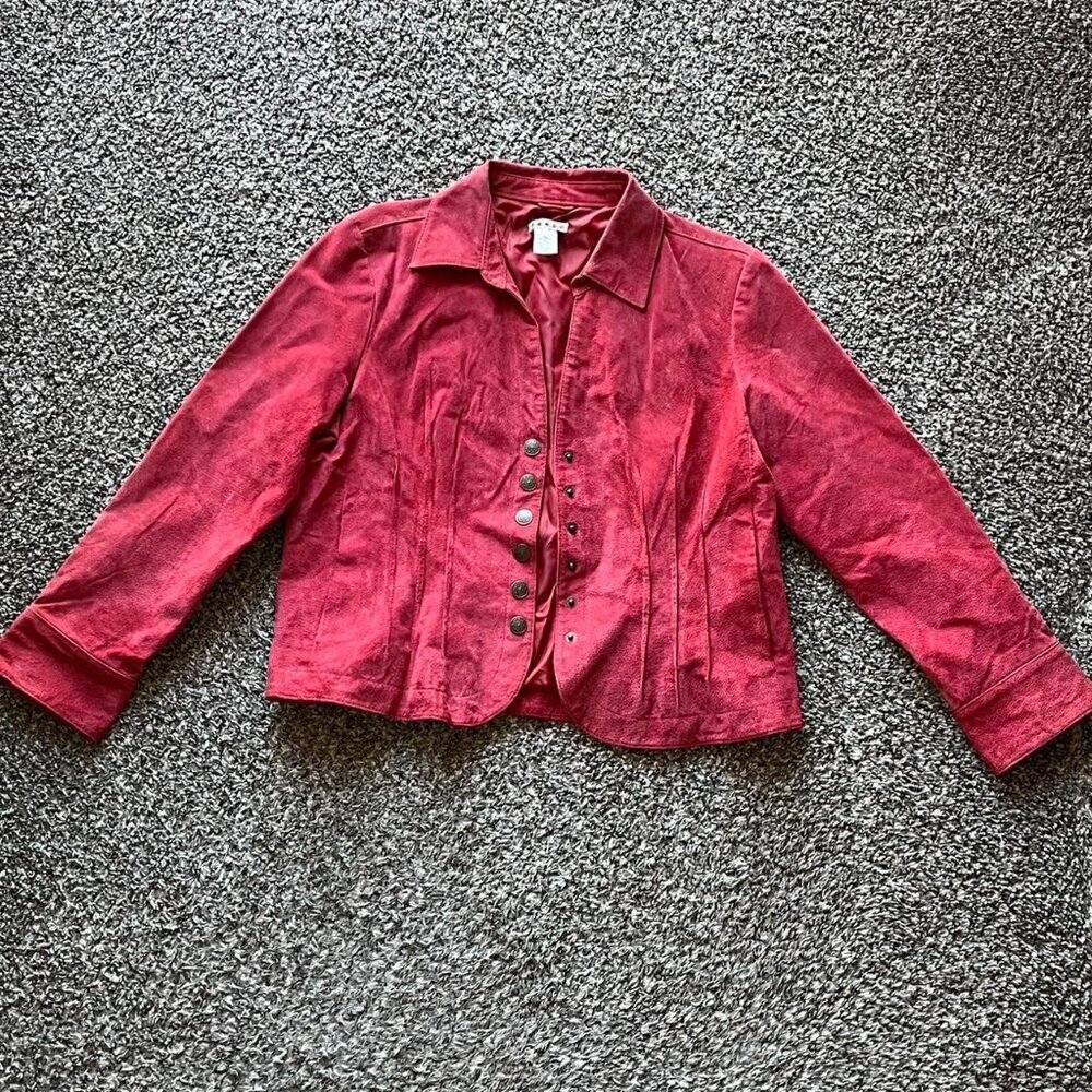 Vintage Red-pink Suede 100% Genuine Leather Womens L Biker Stylish Lightweight